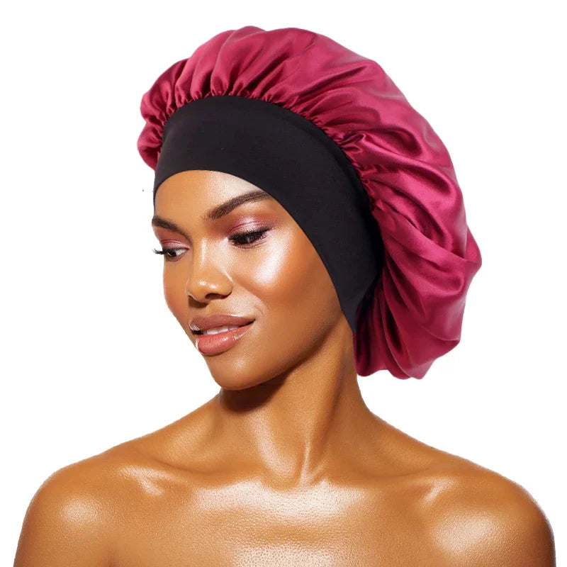 Women’s Satin Wide-Brim Sleep Bonnet with Elastic Band