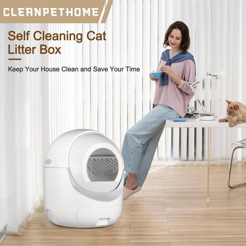 Self Cleaning Cat Litter Box, Automatic Cat Litter Box with APP Control Odor Removal Safety Protection for Multiple Cats ( Requires 2.4G WIFI )