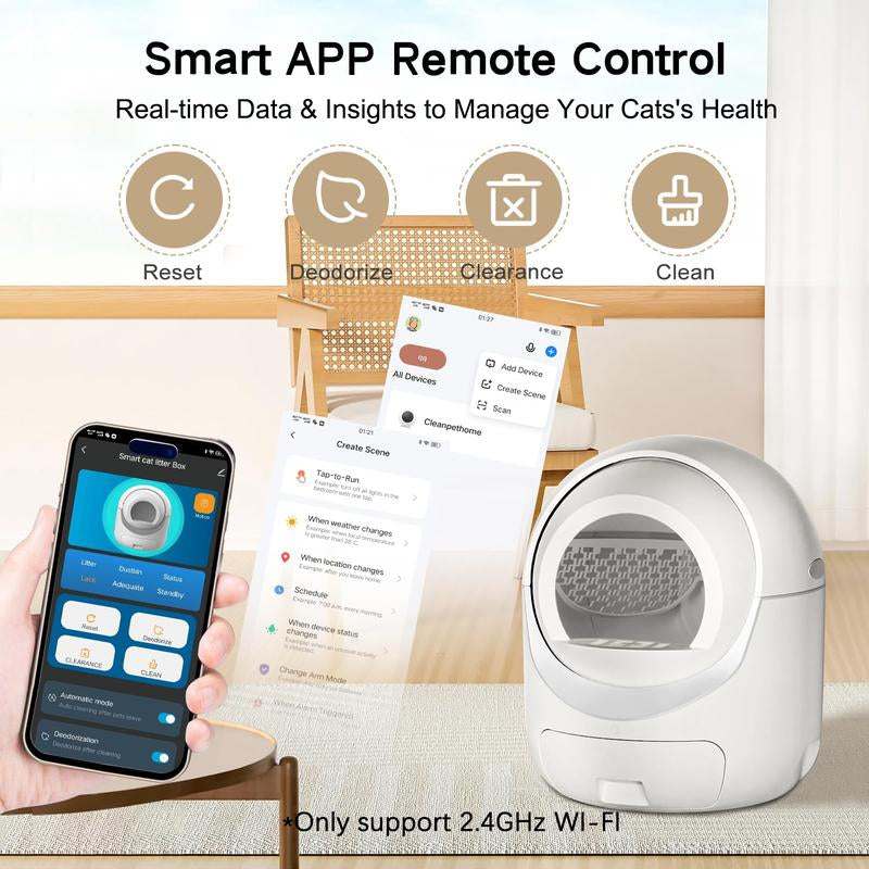 Self Cleaning Cat Litter Box, Automatic Cat Litter Box with APP Control Odor Removal Safety Protection for Multiple Cats ( Requires 2.4G WIFI )