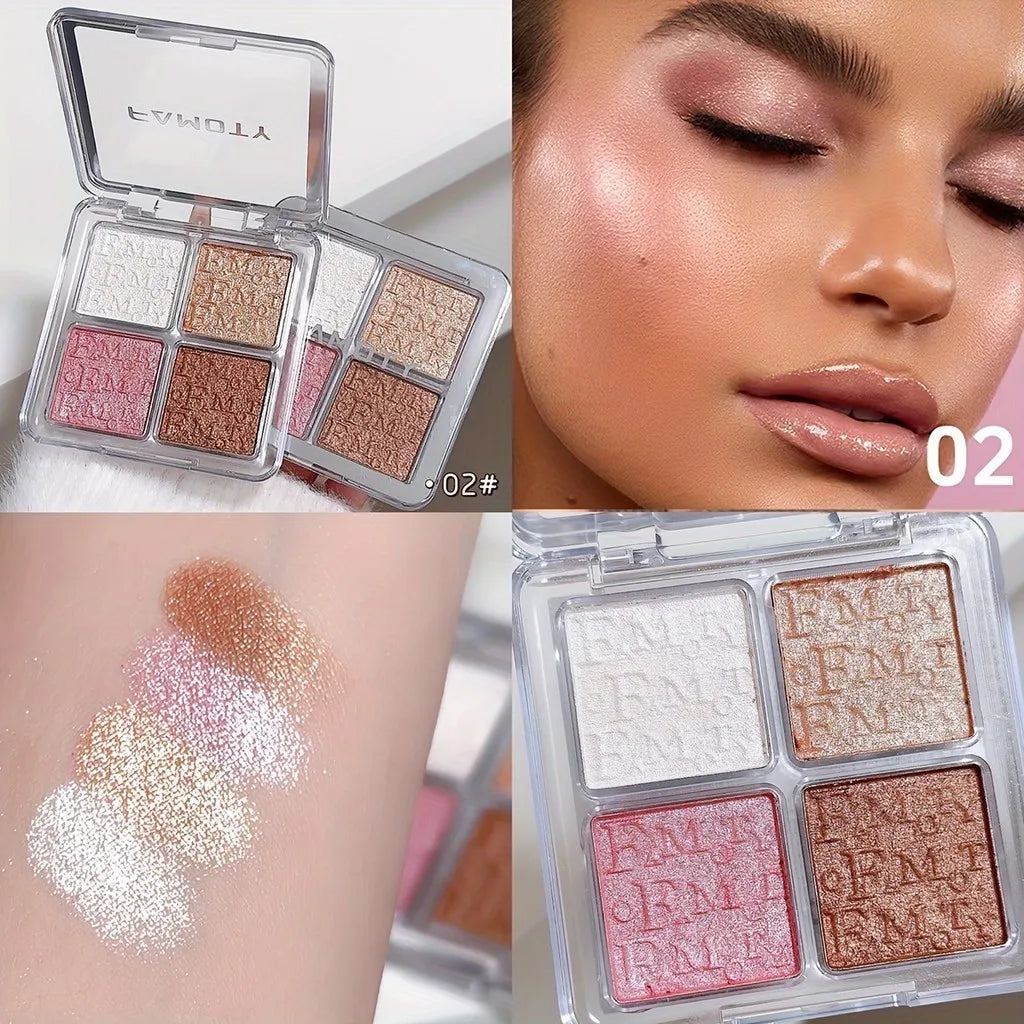 4-Color Shimmer Highlighter Palette – Natural Glow & Waterproof