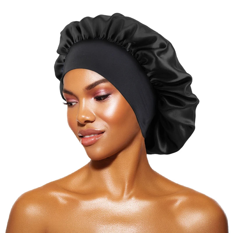 Women’s Satin Wide-Brim Sleep Bonnet with Elastic Band
