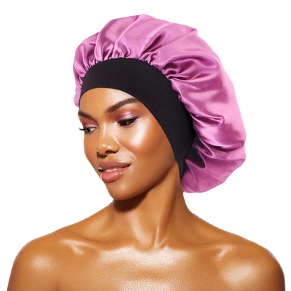 Women’s Satin Wide-Brim Sleep Bonnet with Elastic Band