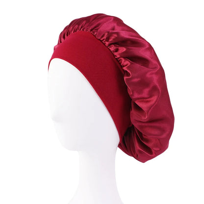 Women’s Satin Wide-Brim Sleep Bonnet with Elastic Band