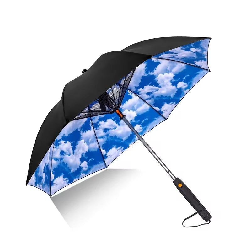 7 Colors Sunny and Rainy Umbrella with Fan and Spray Long-Handle Summer Umbrella