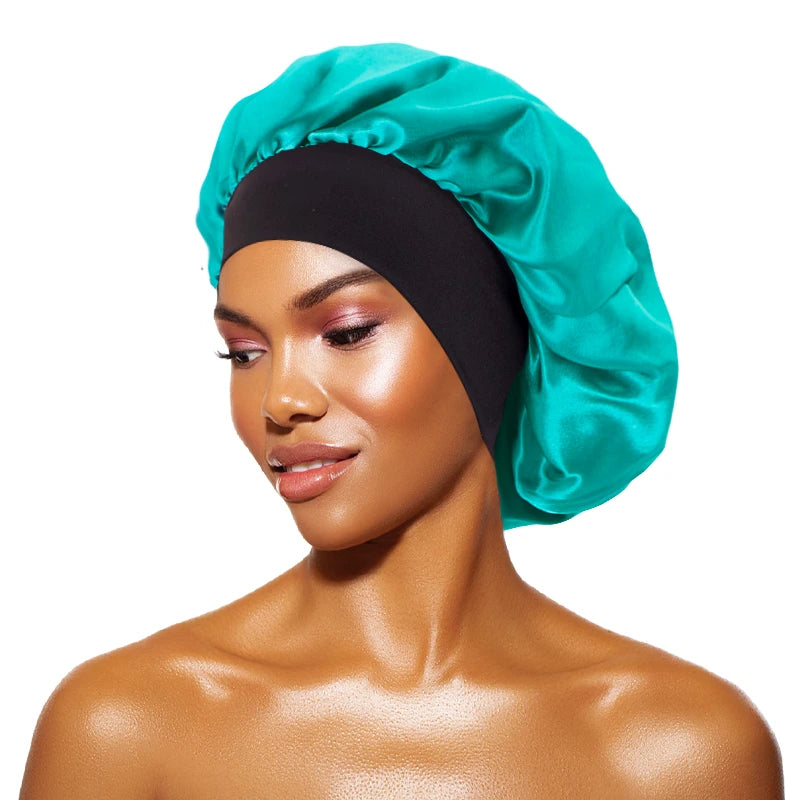 Women’s Satin Wide-Brim Sleep Bonnet with Elastic Band