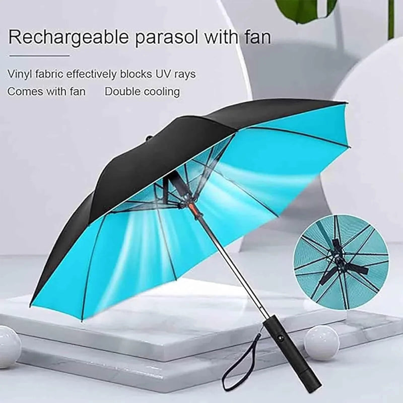 3 in 1 Umbrella with Fan and Mister, Portable Anti-Uv Fan Umbrella with UV Protection and Spray Function (Skyblue, 23 In)