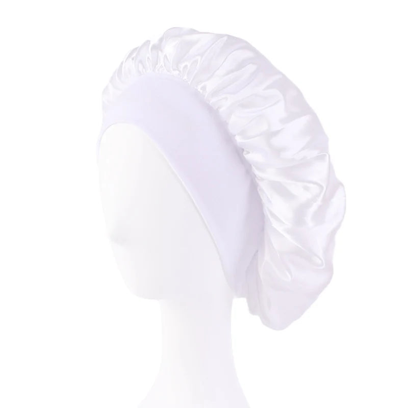 Women’s Satin Wide-Brim Sleep Bonnet with Elastic Band