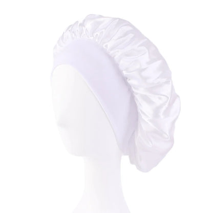Women’s Satin Wide-Brim Sleep Bonnet with Elastic Band
