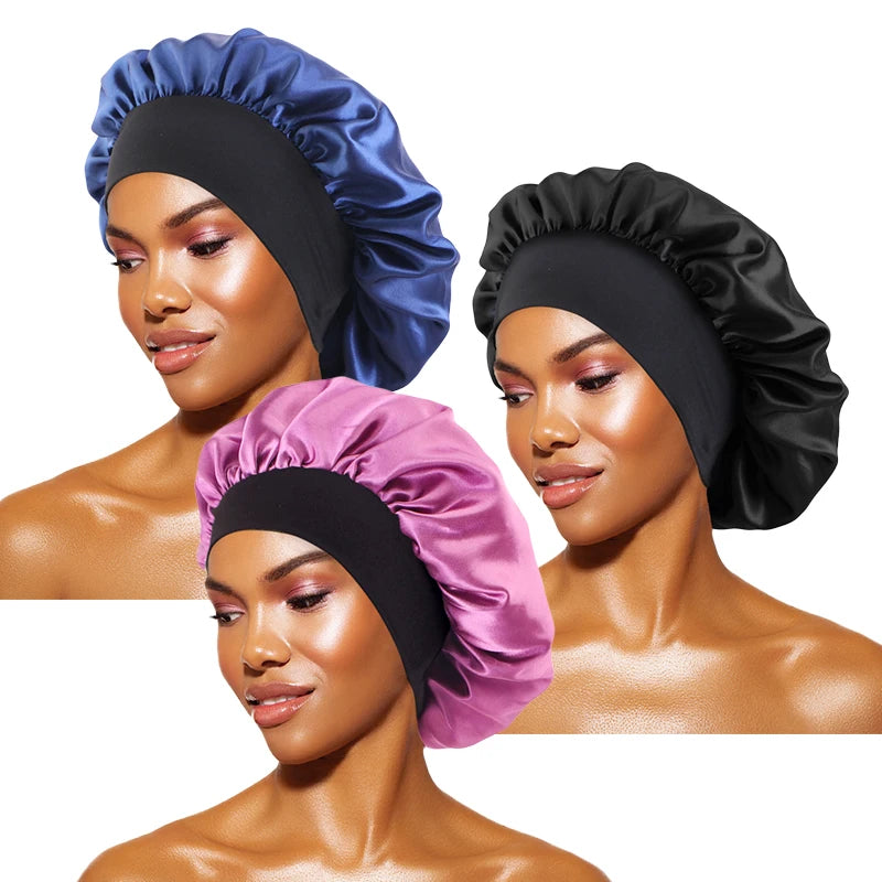Women’s Satin Wide-Brim Sleep Bonnet with Elastic Band