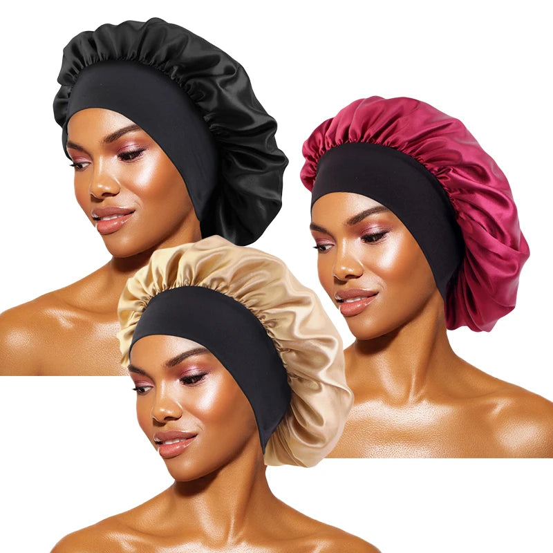 Women’s Satin Wide-Brim Sleep Bonnet with Elastic Band