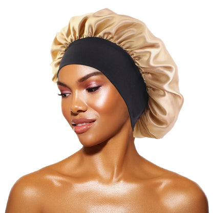 Women’s Satin Wide-Brim Sleep Bonnet with Elastic Band