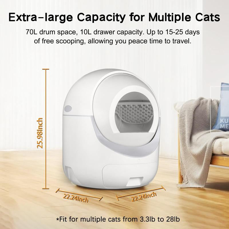 Self Cleaning Cat Litter Box, Automatic Cat Litter Box with APP Control Odor Removal Safety Protection for Multiple Cats ( Requires 2.4G WIFI )