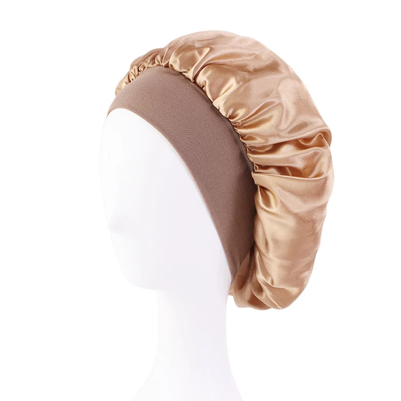 Women’s Satin Wide-Brim Sleep Bonnet with Elastic Band