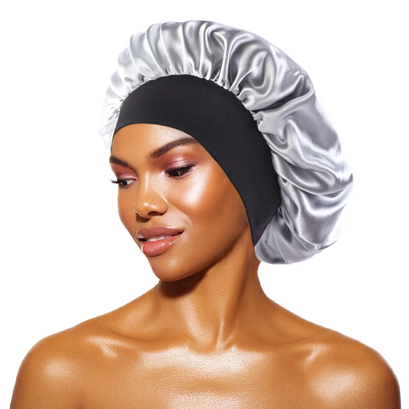 Women’s Satin Wide-Brim Sleep Bonnet with Elastic Band