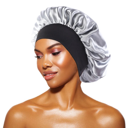 Women’s Satin Wide-Brim Sleep Bonnet with Elastic Band