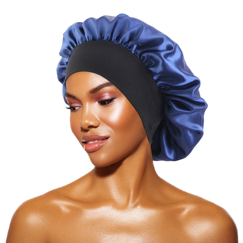 Women’s Satin Wide-Brim Sleep Bonnet with Elastic Band