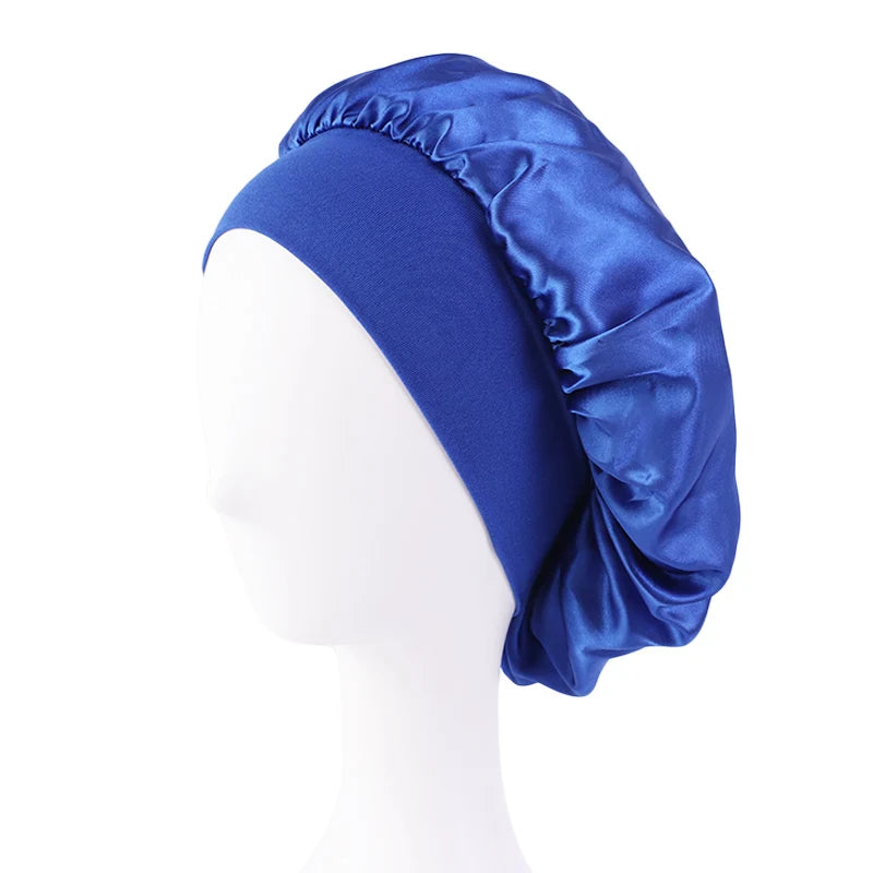 Women’s Satin Wide-Brim Sleep Bonnet with Elastic Band