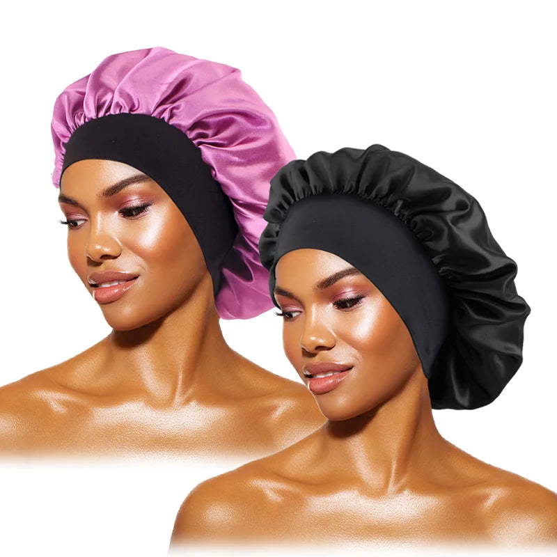 Women’s Satin Wide-Brim Sleep Bonnet with Elastic Band