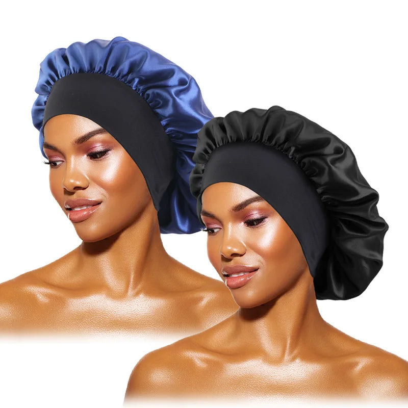 Women’s Satin Wide-Brim Sleep Bonnet with Elastic Band