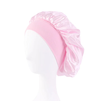 Women’s Satin Wide-Brim Sleep Bonnet with Elastic Band
