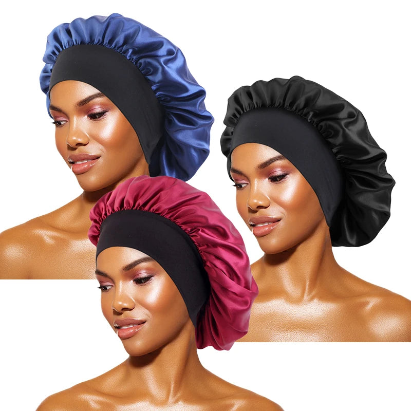 Women’s Satin Wide-Brim Sleep Bonnet with Elastic Band