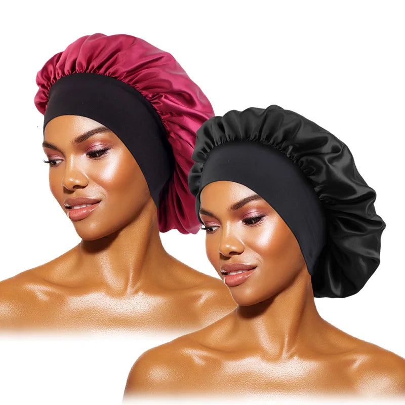 Women’s Satin Wide-Brim Sleep Bonnet with Elastic Band