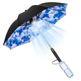 3 in 1 Umbrella with Fan and Mister, Portable Anti-Uv Fan Umbrella with UV Protection and Spray Function (Skyblue, 23 In)