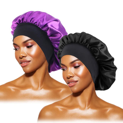 Women’s Satin Wide-Brim Sleep Bonnet with Elastic Band