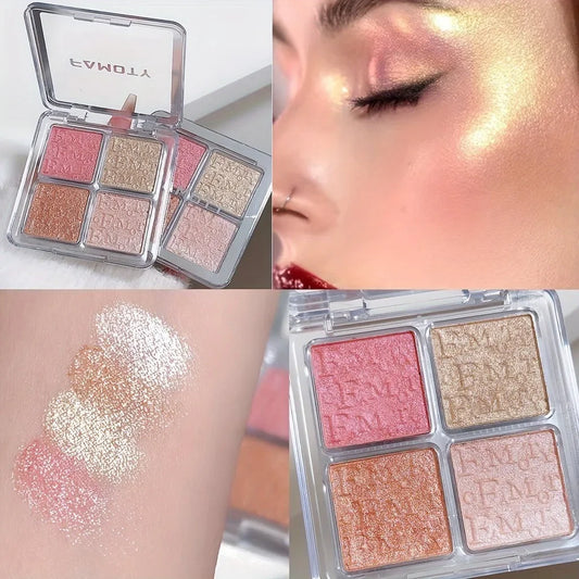 4-Color Shimmer Highlighter Palette – Natural Glow & Waterproof