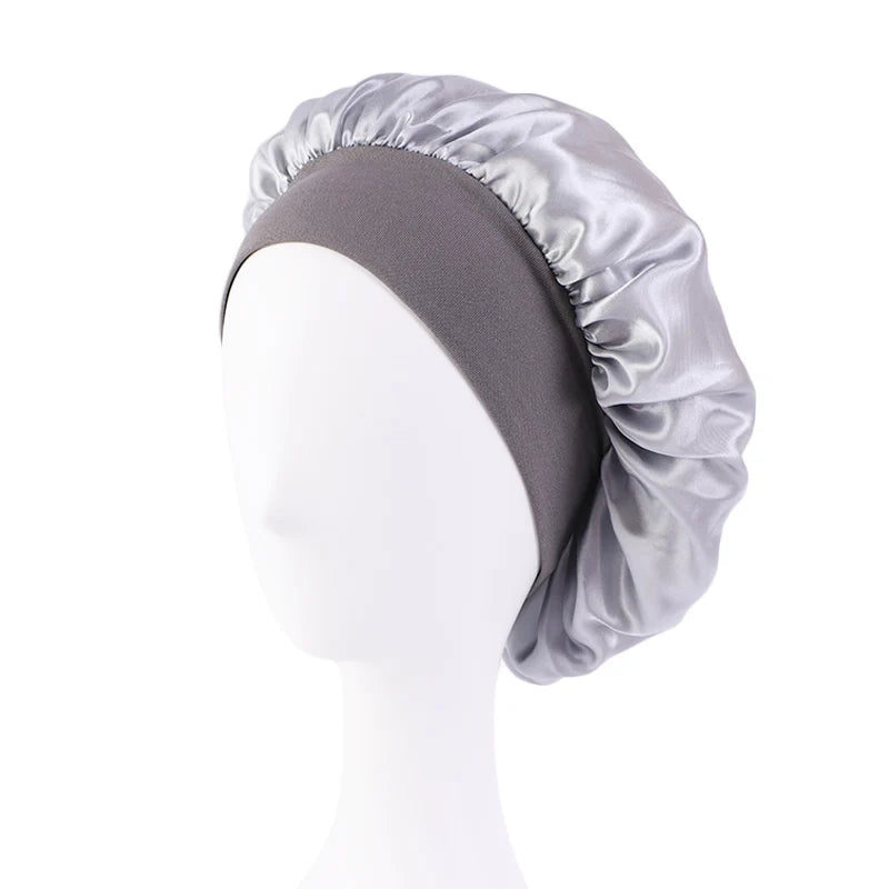Women’s Satin Wide-Brim Sleep Bonnet with Elastic Band