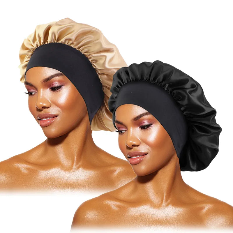 Women’s Satin Wide-Brim Sleep Bonnet with Elastic Band
