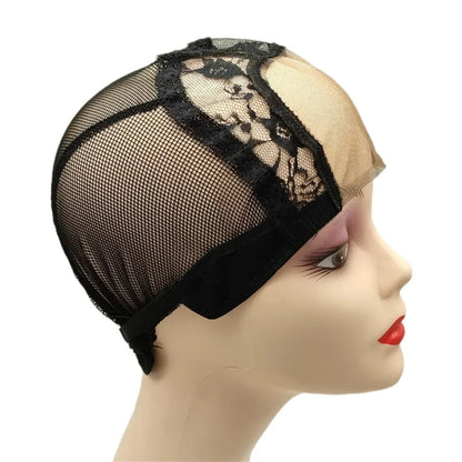 1PC Black 4x4 Inch U-Part HD Lace Wig Cap with Adjustable Strap for DIY Wig Making Hairnet Weaving Cap
