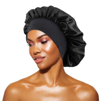Women’s Satin Wide-Brim Sleep Bonnet with Elastic Band