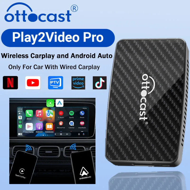 OTTOCAST Play2Video Pro – Wireless CarPlay & Android Auto Adapter