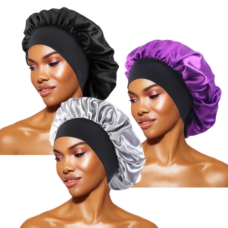 Women’s Satin Wide-Brim Sleep Bonnet with Elastic Band