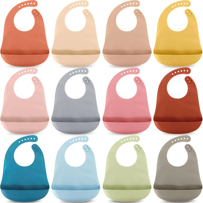 12 Pcs Waterproof Silicone Bibs