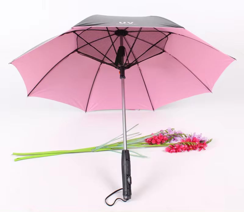 7 Colors Sunny and Rainy Umbrella with Fan and Spray Long-Handle Summer Umbrella