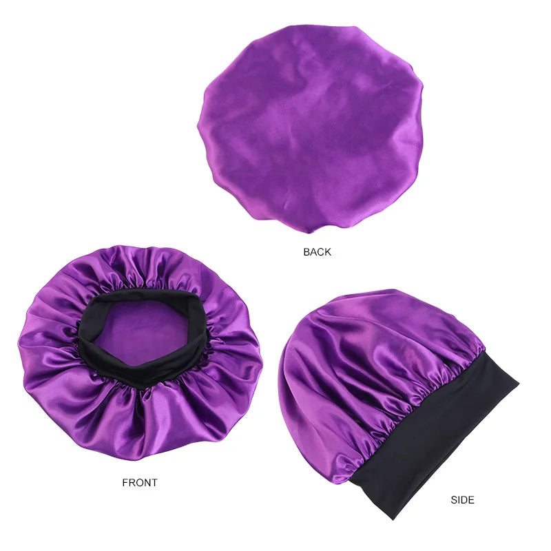 Women’s Satin Wide-Brim Sleep Bonnet with Elastic Band