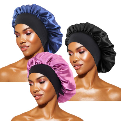 Women’s Satin Wide-Brim Sleep Bonnet with Elastic Band