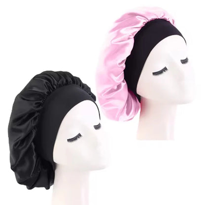 Women’s Satin Wide-Brim Sleep Bonnet with Elastic Band