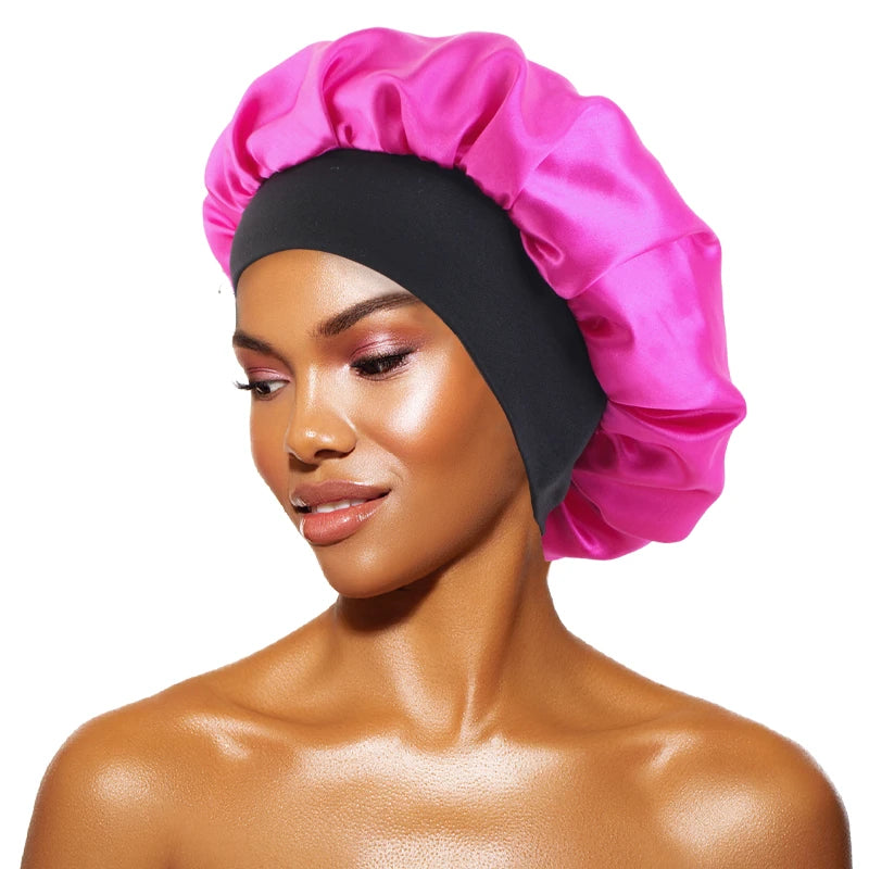 Women’s Satin Wide-Brim Sleep Bonnet with Elastic Band