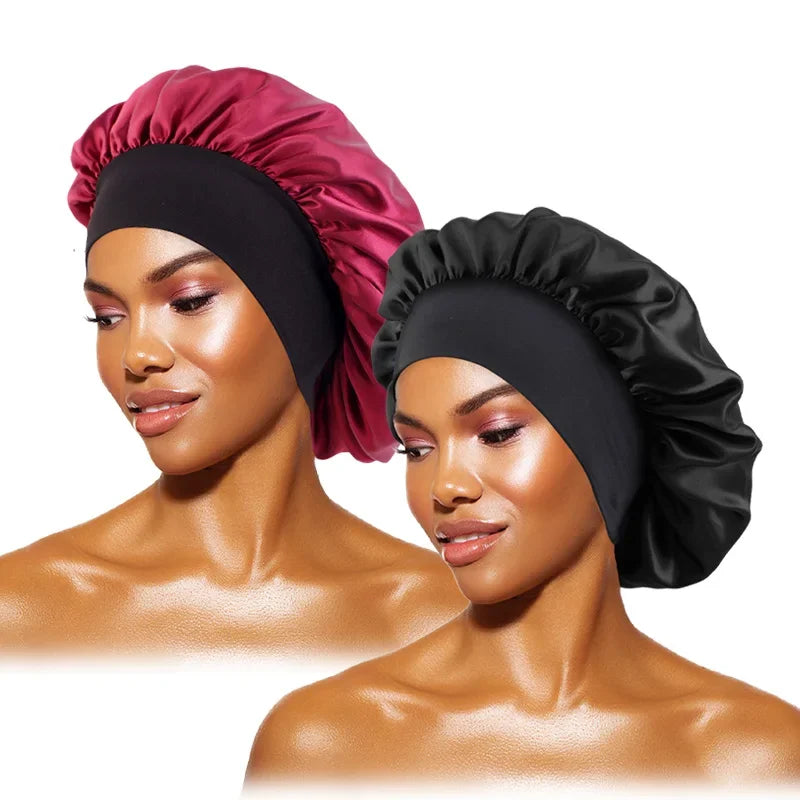 Women’s Satin Wide-Brim Sleep Bonnet with Elastic Band