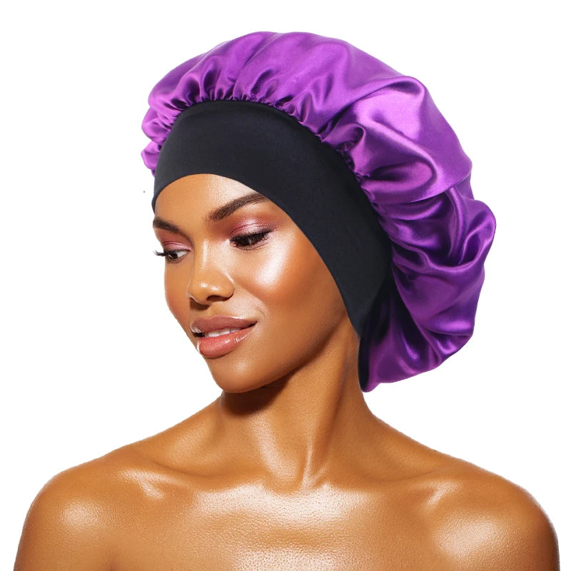 Women’s Satin Wide-Brim Sleep Bonnet with Elastic Band