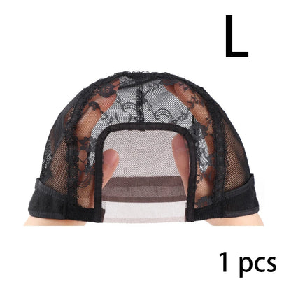 1PC Black 4x4 Inch U-Part HD Lace Wig Cap with Adjustable Strap for DIY Wig Making Hairnet Weaving Cap