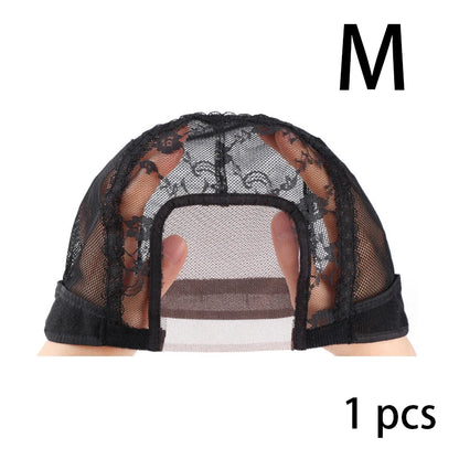 1PC Black 4x4 Inch U-Part HD Lace Wig Cap with Adjustable Strap for DIY Wig Making Hairnet Weaving Cap