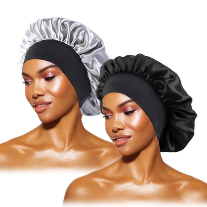 Women’s Satin Wide-Brim Sleep Bonnet with Elastic Band