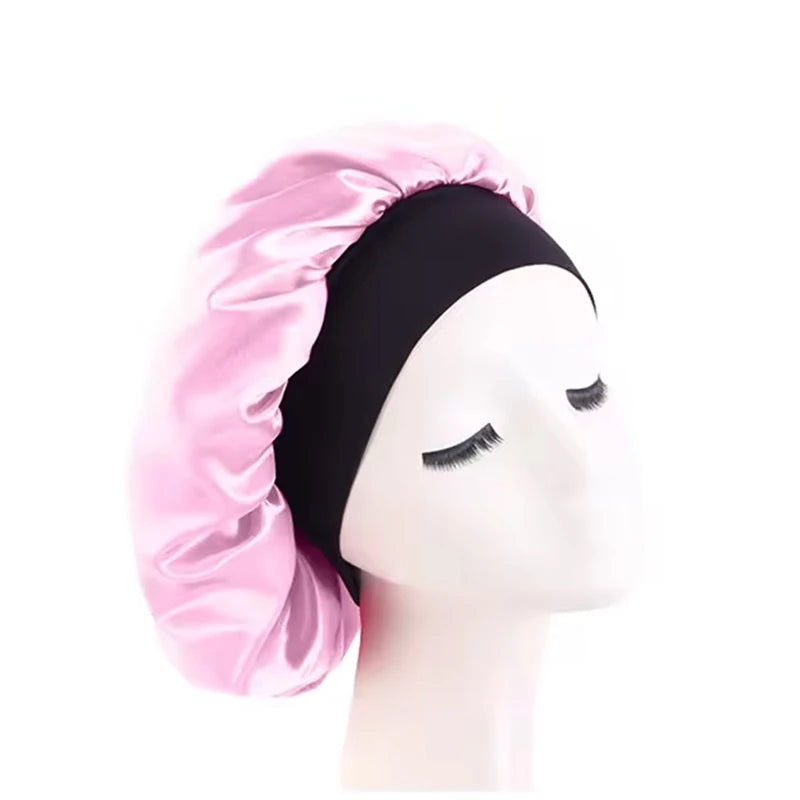 Women’s Satin Wide-Brim Sleep Bonnet with Elastic Band