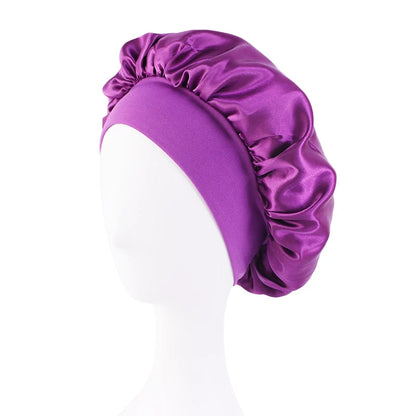Women’s Satin Wide-Brim Sleep Bonnet with Elastic Band