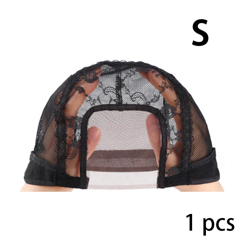 1PC Black 4x4 Inch U-Part HD Lace Wig Cap with Adjustable Strap for DIY Wig Making Hairnet Weaving Cap