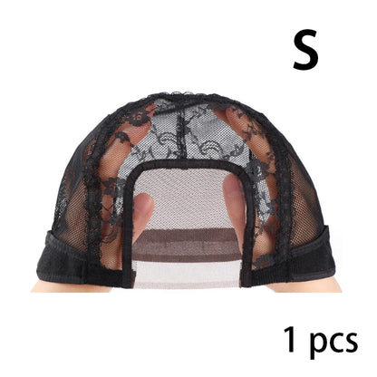 1PC Black 4x4 Inch U-Part HD Lace Wig Cap with Adjustable Strap for DIY Wig Making Hairnet Weaving Cap